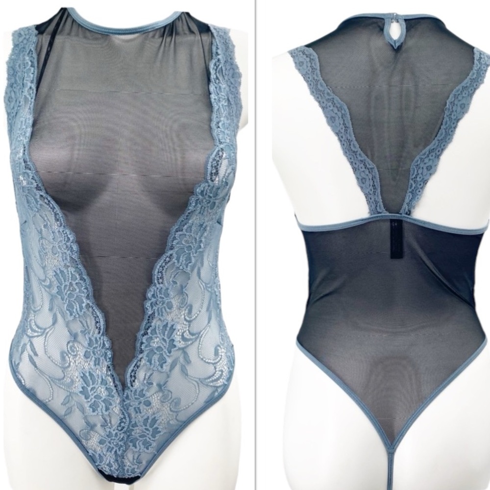 POPSI LINGERIE I Teddy Lacy Thong Black Blue Mesh Medium